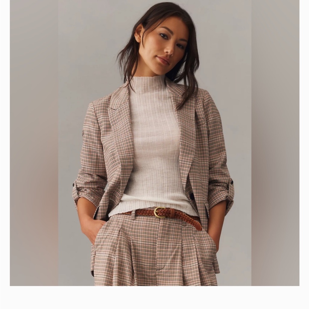 Euc Anthropologie Maeve Roll Tab Houndstooth/Plaid Blazer. Size 6